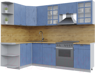 Кухонный гарнитур Интерлиния Берес 1.5x2.6 левая (дуб лазурный/дуб бунратти) - фото