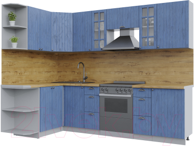 Кухонный гарнитур Интерлиния Берес 1.5x2.7 левая (дуб лазурный/дуб бунратти) - фото