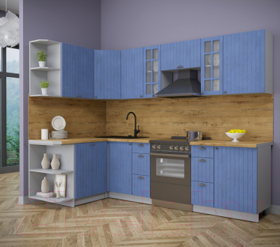 Кухонный гарнитур Интерлиния Берес 1.5x2.7 левая (дуб лазурный/дуб бунратти)