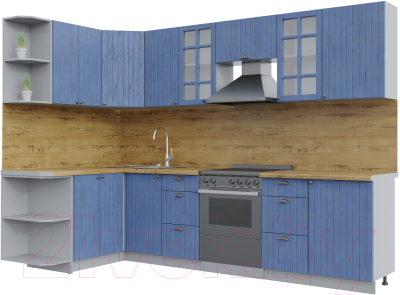 Кухонный гарнитур Интерлиния Берес 1.5x2.9 левая (дуб лазурный/дуб бунратти) - фото