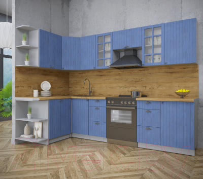Кухонный гарнитур Интерлиния Берес 1.5x2.9 левая (дуб лазурный/дуб бунратти)