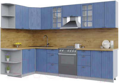 Кухонный гарнитур Интерлиния Берес 1.5x3.0 левая (дуб лазурный/дуб бунратти) - фото