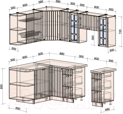 Кухонный гарнитур Интерлиния Берес 1.5x2.1 левая (дуб королевский/бискайская сосна)