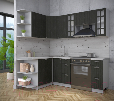 Кухонный гарнитур Интерлиния Берес 1.5x2.1 левая (дуб английский/бискайская сосна)