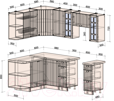Кухонный гарнитур Интерлиния Берес 1.5x2.2 левая (дуб английский/бискайская сосна)