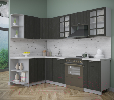 Кухонный гарнитур Интерлиния Берес 1.5x2.5 левая (дуб английский/бискайская сосна)