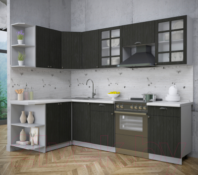 Кухонный гарнитур Интерлиния Берес 1.5x2.6 левая (дуб английский/бискайская сосна)