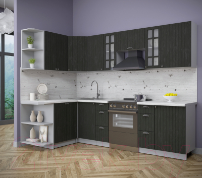 Кухонный гарнитур Интерлиния Берес 1.5x2.7 левая (дуб английский/бискайская сосна)