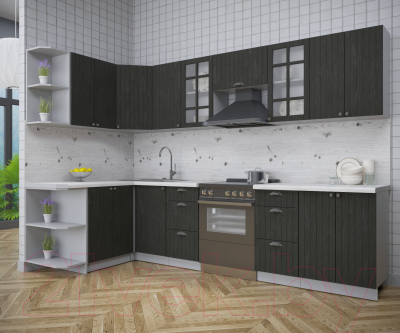 Кухонный гарнитур Интерлиния Берес 1.5x3.0 левая (дуб английский/бискайская сосна)