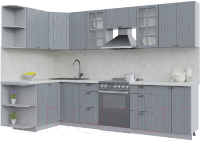 Кухонный гарнитур Интерлиния Берес 1.5x3.0 левая (дуб серый/опал светлый) - фото