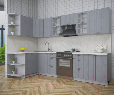 Кухонный гарнитур Интерлиния Берес 1.5x3.0 левая (дуб серый/опал светлый)