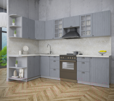 Кухонный гарнитур Интерлиния Берес 1.5x2.9 левая (дуб серый/опал светлый)