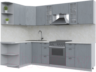 Кухонный гарнитур Интерлиния Берес 1.5x2.7 левая (дуб серый/опал светлый) - фото