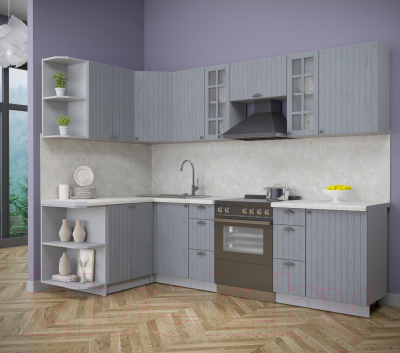 Кухонный гарнитур Интерлиния Берес 1.5x2.7 левая (дуб серый/опал светлый)