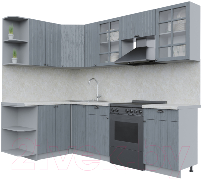 Кухонный гарнитур Интерлиния Берес 1.5x2.5 левая (дуб серый/опал светлый) - фото