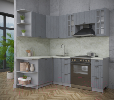 Кухонный гарнитур Интерлиния Берес 1.5x2.1 левая (дуб серый/опал светлый)