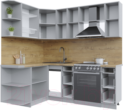Кухонный гарнитур Интерлиния Берес 1.5x2.1 левая (дуб серый/опал светлый)