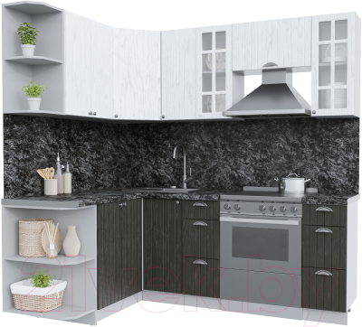 Кухонный гарнитур Интерлиния Берес 1.5x2.1 левая (дуб английский/дуб полярный/кастилло темный) - фото