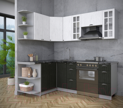 Кухонный гарнитур Интерлиния Берес 1.5x2.1 левая (дуб английский/дуб полярный/кастилло темный)