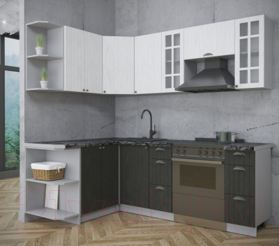 Кухонный гарнитур Интерлиния Берес 1.5x2.2 левая (дуб английский/дуб полярный/кастилло темный)