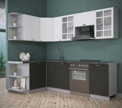 Кухонный гарнитур Интерлиния Берес 1.5x2.5 левая (дуб английский/дуб полярный/кастилло темный)