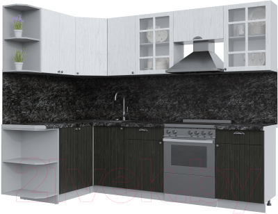 Кухонный гарнитур Интерлиния Берес 1.5x2.6 левая (дуб английский/дуб полярный/кастилло темный) - фото