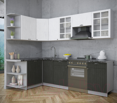 Кухонный гарнитур Интерлиния Берес 1.5x2.6 левая (дуб английский/дуб полярный/кастилло темный)