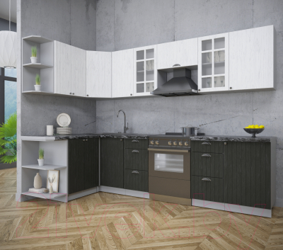 Кухонный гарнитур Интерлиния Берес 1.5x2.9 левая (дуб английский/дуб полярный/кастилло темный)