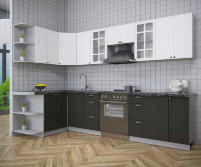 Кухонный гарнитур Интерлиния Берес 1.5x3.0 левая (дуб английский/дуб полярный/кастилло темный)