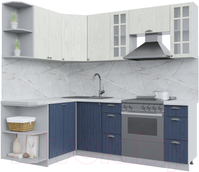Кухонный гарнитур Интерлиния Берес 1.5x2.2 левая (дуб снежный/дуб королевский/серый каспий) - фото