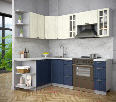 Кухонный гарнитур Интерлиния Берес 1.5x2.2 левая (дуб снежный/дуб королевский/серый каспий)