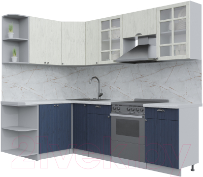 Кухонный гарнитур Интерлиния Берес 1.5x2.5 левая (дуб снежный/дуб королевский/серый каспий) - фото