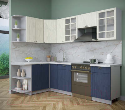 Кухонный гарнитур Интерлиния Берес 1.5x2.5 левая (дуб снежный/дуб королевский/серый каспий)