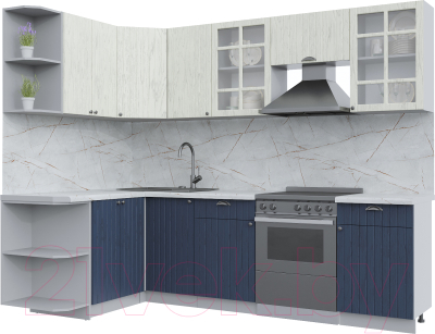 Кухонный гарнитур Интерлиния Берес 1.5x2.6 левая (дуб снежный/дуб королевский/серый каспий) - фото