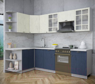 Кухонный гарнитур Интерлиния Берес 1.5x2.6 левая (дуб снежный/дуб королевский/серый каспий)