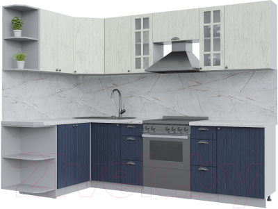 Кухонный гарнитур Интерлиния Берес 1.5x2.7 левая (дуб снежный/дуб королевский/серый каспий) - фото