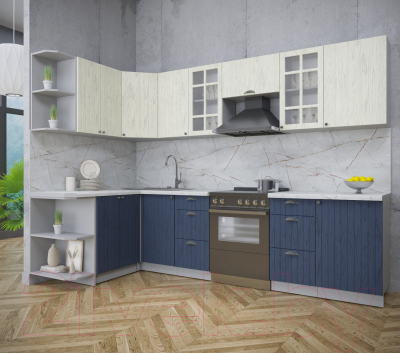 Кухонный гарнитур Интерлиния Берес 1.5x2.9 левая (дуб снежный/дуб королевский/серый каспий)