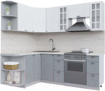 Кухонный гарнитур Интерлиния Берес 1.5x2.2 левая (дуб полярный/дуб серый/травертин серый) - фото