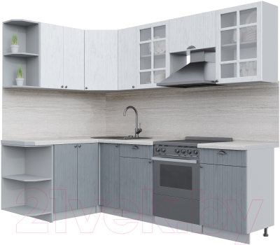 Кухонный гарнитур Интерлиния Берес 1.5x2.5 левая (дуб полярный/дуб серый/травертин серый) - фото