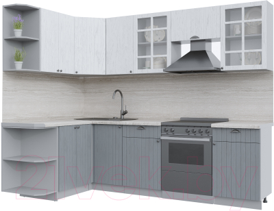 Кухонный гарнитур Интерлиния Берес 1.5x2.6 левая (дуб полярный/дуб серый/травертин серый) - фото