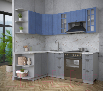 Кухонный гарнитур Интерлиния Берес 1.5x2.1 левая (дуб лазурный/дуб серый/серый каспий)