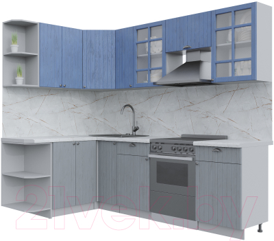 Кухонный гарнитур Интерлиния Берес 1.5x2.5 левая (дуб лазурный/дуб серый/серый каспий) - фото