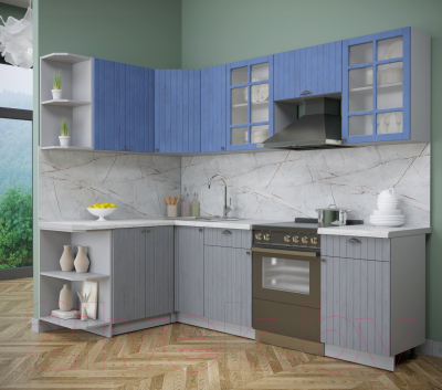 Кухонный гарнитур Интерлиния Берес 1.5x2.5 левая (дуб лазурный/дуб серый/серый каспий)