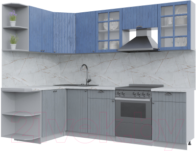 Кухонный гарнитур Интерлиния Берес 1.5x2.6 левая (дуб лазурный/дуб серый/серый каспий) - фото