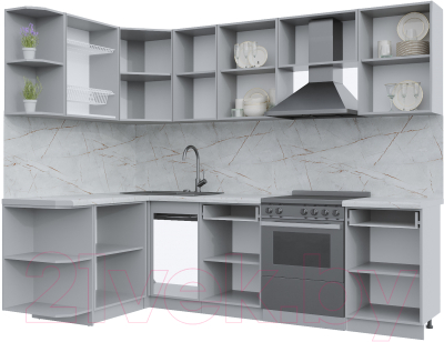 Кухонный гарнитур Интерлиния Берес 1.5x2.6 левая (дуб лазурный/дуб серый/серый каспий)