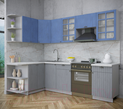 Кухонный гарнитур Интерлиния Берес 1.5x2.6 левая (дуб лазурный/дуб серый/серый каспий)