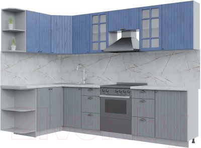 Кухонный гарнитур Интерлиния Берес 1.5x2.9 левая (дуб лазурный/дуб серый/серый каспий) - фото