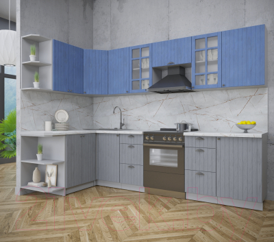Кухонный гарнитур Интерлиния Берес 1.5x2.9 левая (дуб лазурный/дуб серый/серый каспий)