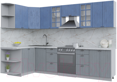 Кухонный гарнитур Интерлиния Берес 1.5x3.0 левая (дуб лазурный/дуб серый/серый каспий) - фото