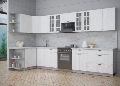 Кухонный гарнитур Интерлиния Берес 1.5x3.6 левая (дуб полярный/серый каспий)